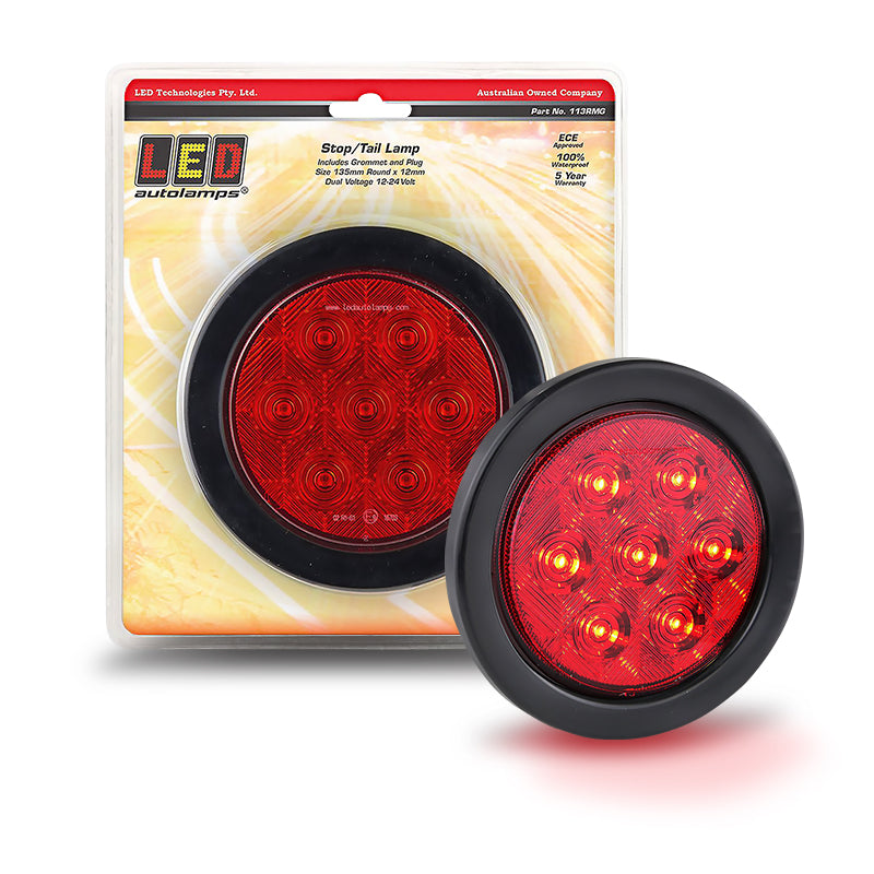 LED Autolamps 113RMG 12/24V LED Stop/Tail Lamp Red Lens Round Grommet/Plug
