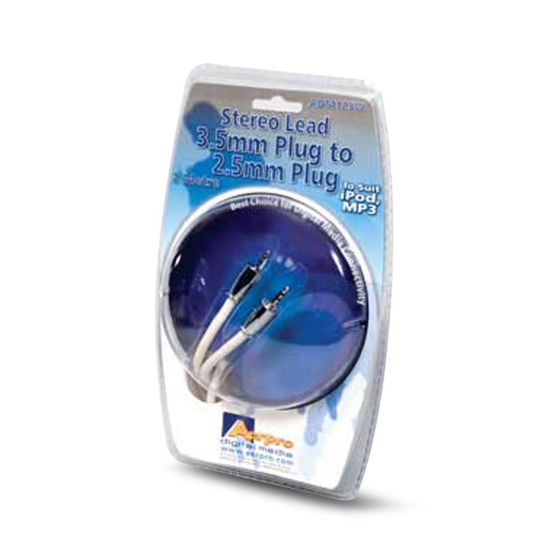 Aerpro ADM125W 2.5mm-3.5mm Stereo Lead 2M - White