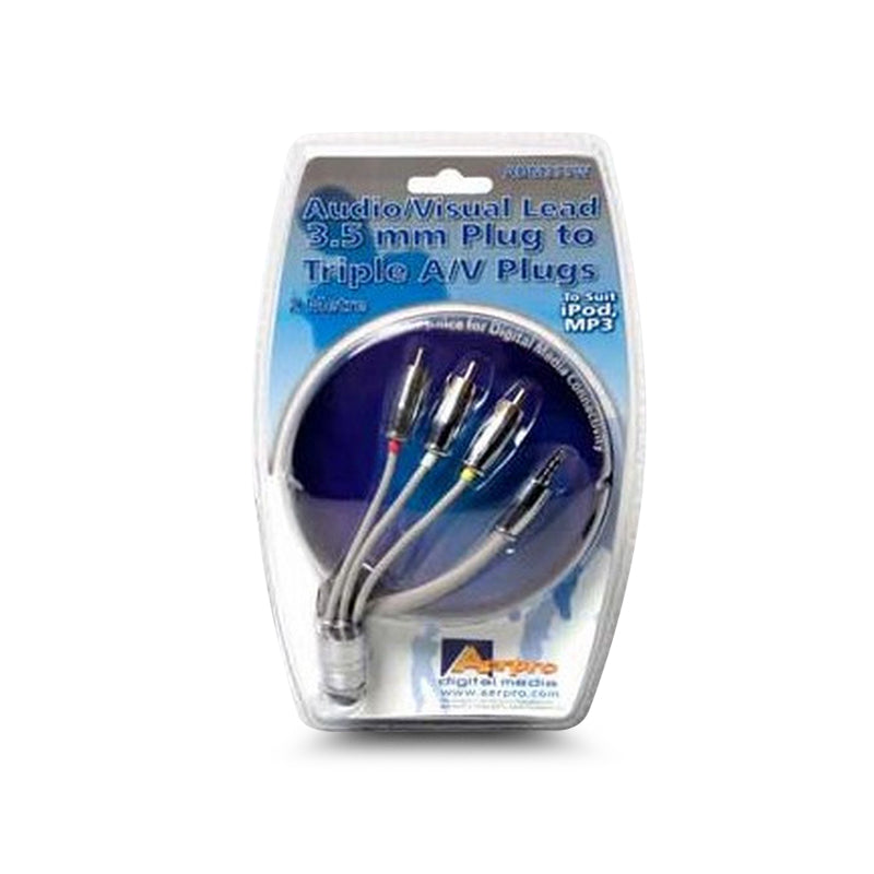 Aerpro ADM335W 3.5mm Stereo to Audio/Visual Plugs 2 Metres White