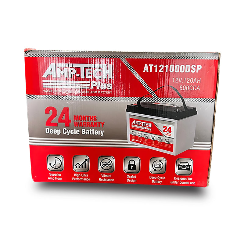 Amp-Tech AT121000DSP 12V 120Ah 800CCA VRLA/AGM Plus Deep Cycle Battery
