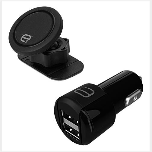 Scosche E2C242DM Magnetic Dash Mount & Dual USB Fast Car Charger