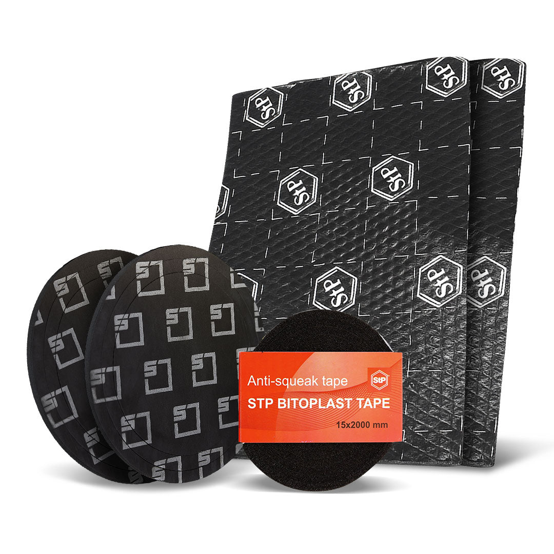 Premium Sound Deadening & Speaker Seal Kit - STP Damping Sheets, SoundSkins Rings, and STP Anti-Squeak Tape