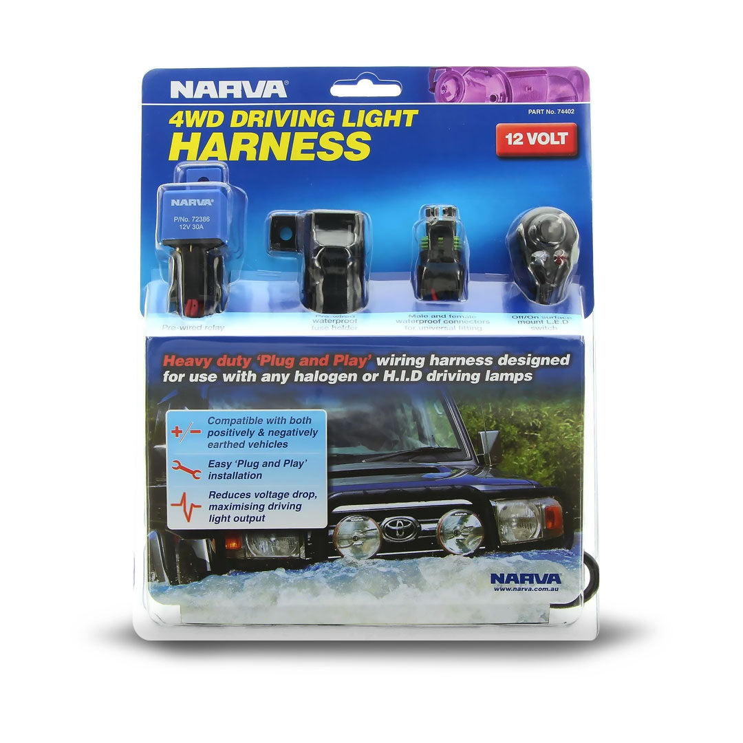 XS Lighting XS-DLB20 20" LED Light Bar Combo Beam with Narva 74402 12V 4WD Driving Light Wiring Harness Package