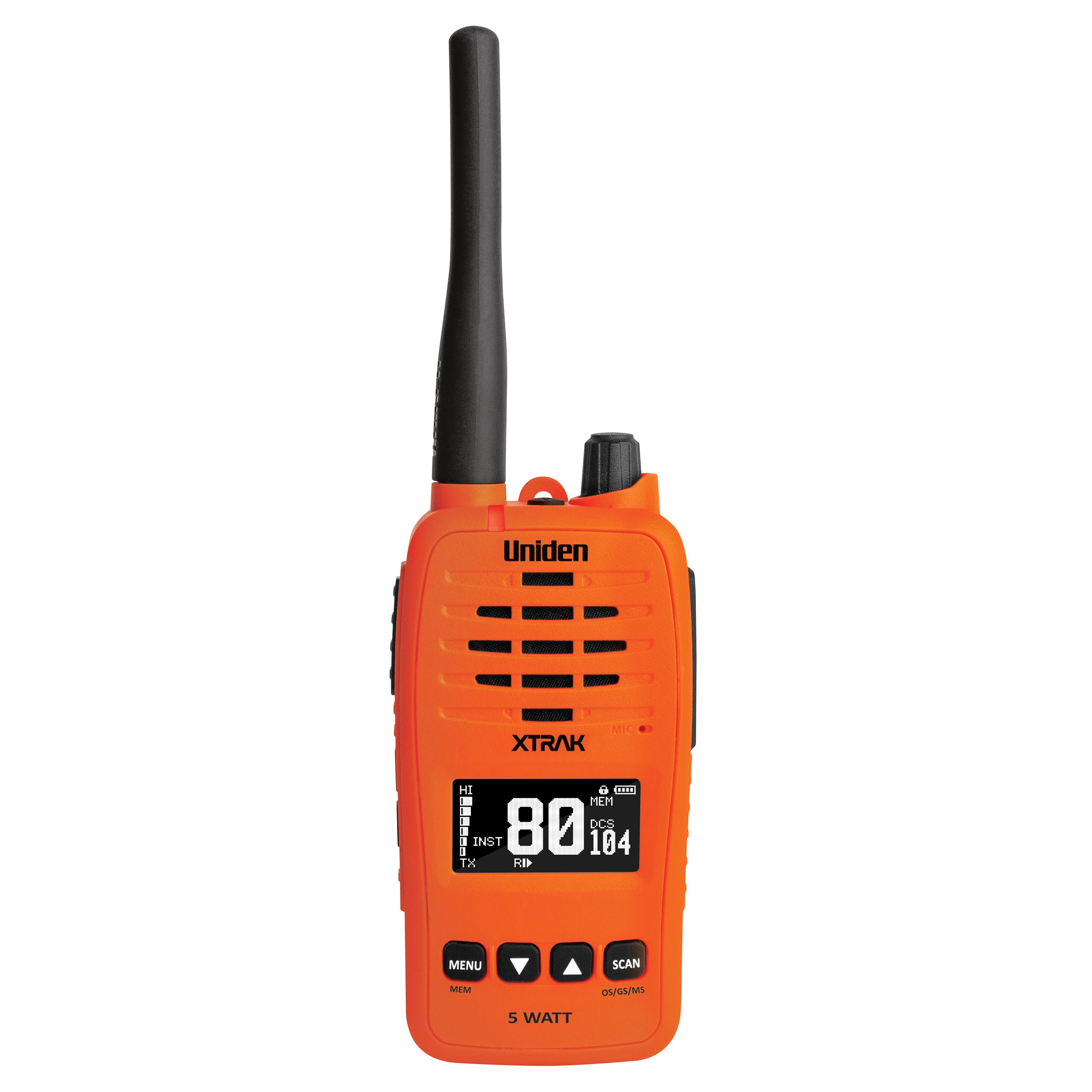 Uniden XTRAK50-O 5 Watt Waterproof Smart UHF Handheld Radio Large OLED Display Instant Replay Function