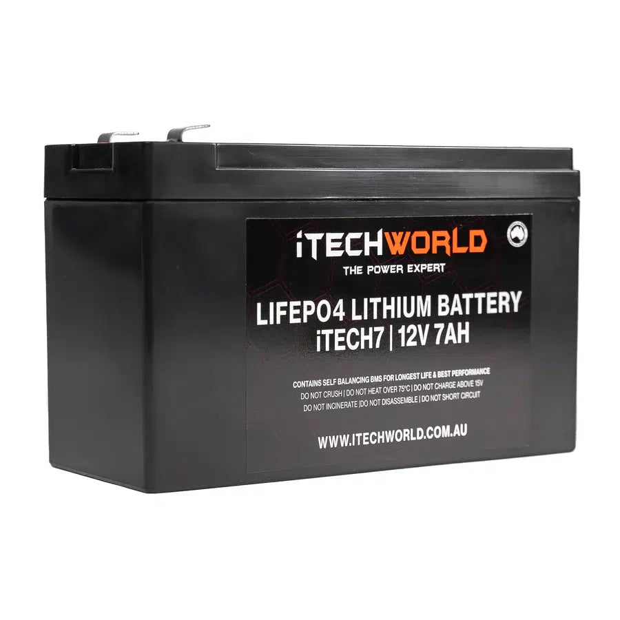 iTECHWORLD ITECH7 12V 7Ah Lithium Ion Battery - LifePO4 Deep Cycle Camping RV Solar NBN Alarm