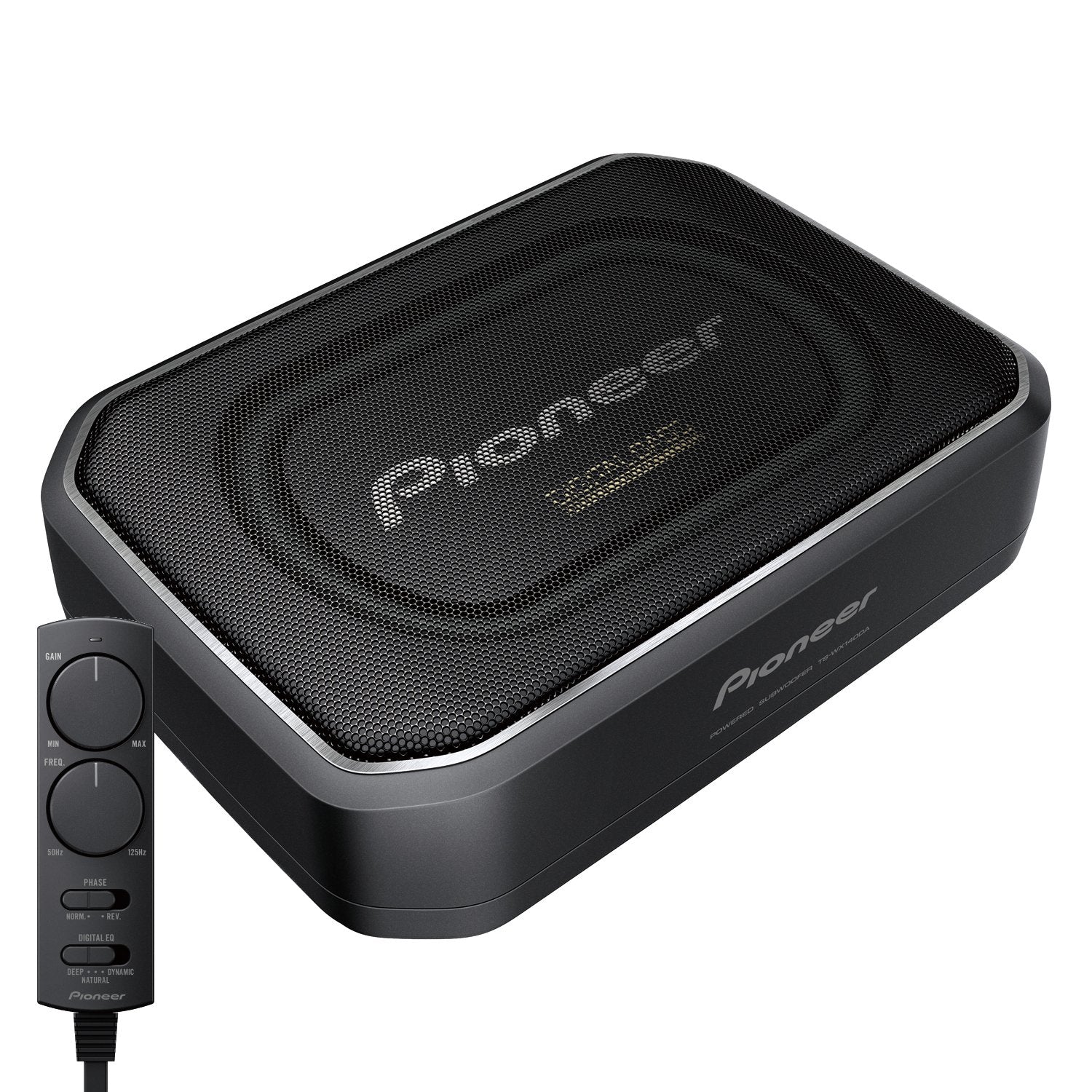 Pioneer TS-WX140DA 8" Space-Saving Amplified Compact Active Subwoofer with built-in amplifier and digital bass control, in black color.