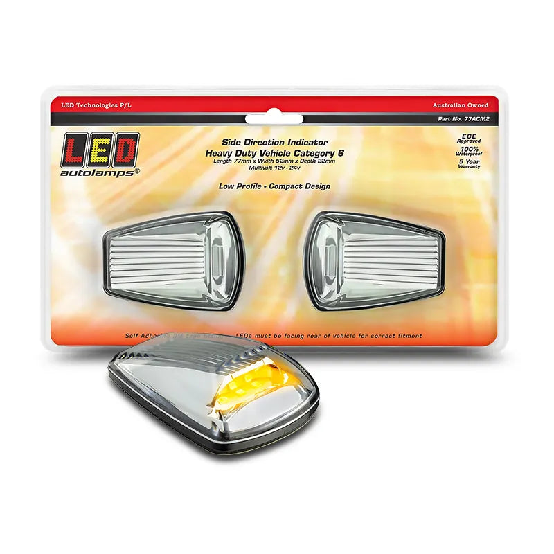 LED Autolamps 77ACM2 12/24V Cat6 Side Direction Indicator Clear Lens Twin Blister