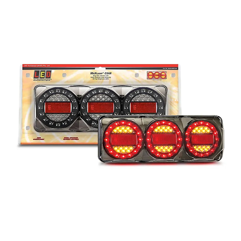 LED Autolamps MAXILAMPC3XR 12/24v Stop/Tail/Indicator/Reflector LED Black Chrome Housing Blister Pack