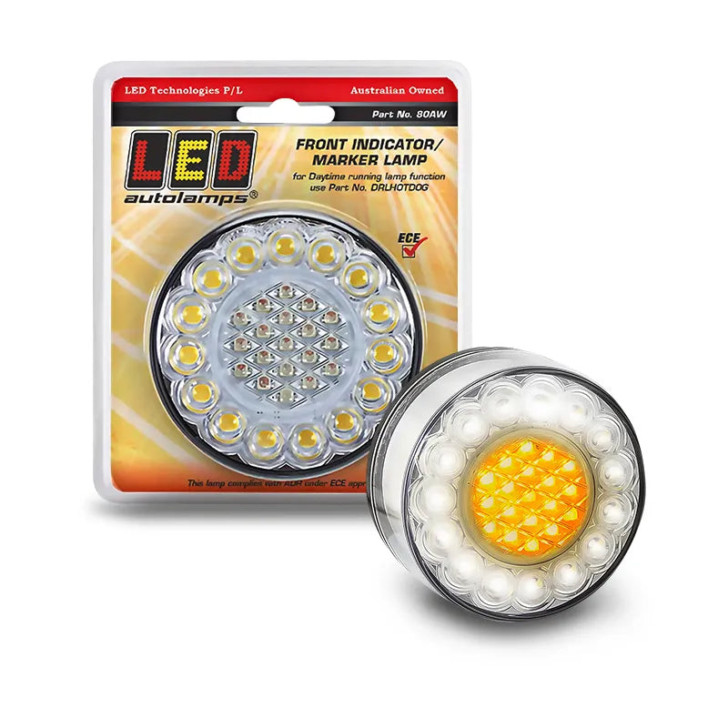 LED Autolamps 80AW 12V Front Indicator/Marker Lamp 80mm Round Blister Pack