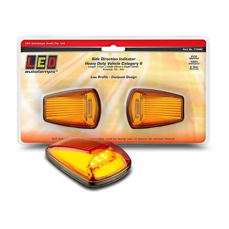 LED Autolamps 77AM2 12/24V Cat6 Side Direction Indicator Lamp Amber Lens Twin Blister