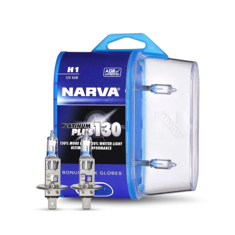 Narva 48540BL2 H1 12V 55W Platinum Plus 130 Halogen Headlight Globes - Twin Pack