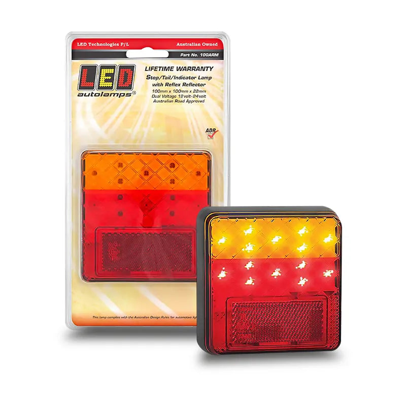 LED Autolamps 100ARM Multi Volt Stop/Tail/Indicator Lamp With Reflex Reflectors Grey Base Blister