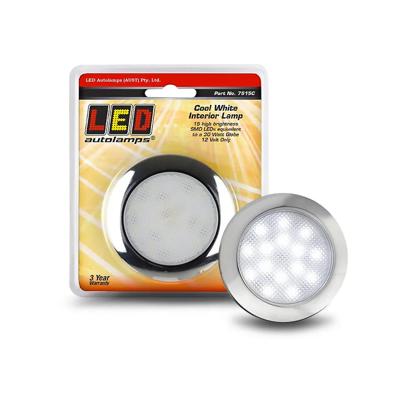 LED Autolamps 7515C 12V LED Interior Lamp Cool White W/ Chrome Bezel Blister Pack