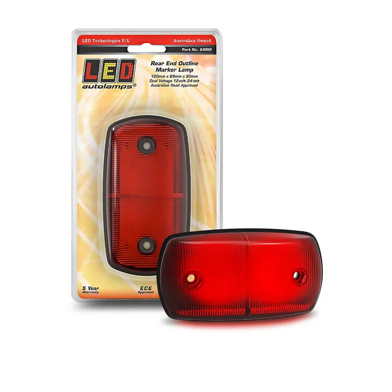 LED Autolamps 69RM Rear End Outline Marker Red 12/24 Volt - 120 x 69 x 20mm - Blister