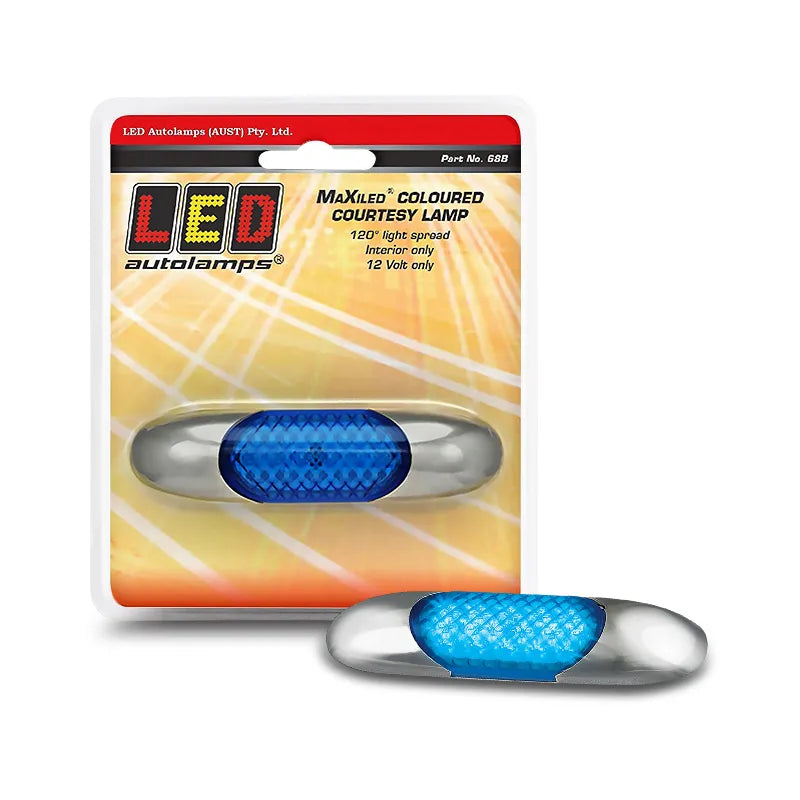 LED Autolamps 68B Interior LED Light 12v Blue Lens Chrome Housing 10cm Cable Blister Pack