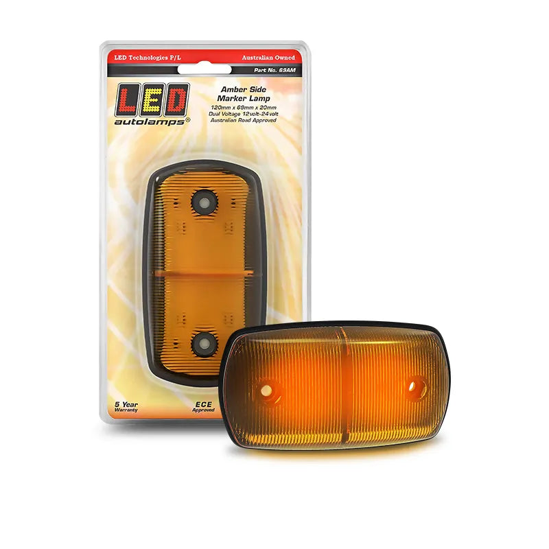 LED Autolamps 69AM Side Marker Amber 12/24 Volt - 120 x 69 x 20mm - Blister