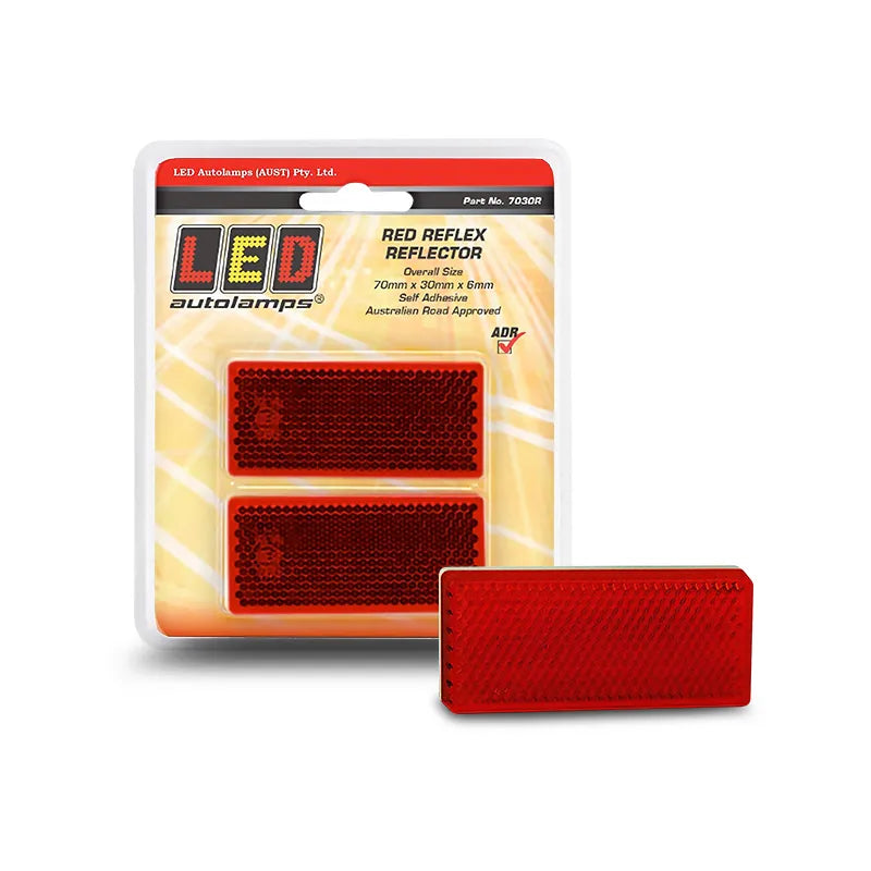 LED Autolamps 7030R Red Reflector Self Adhesive 70x30x6mm Twin Blister Pack