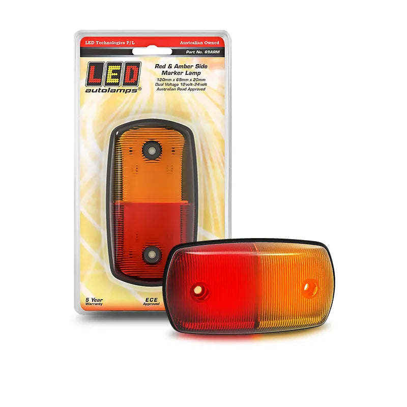 LED Autolamps 69ARM 12/24V Amber/Red Side Marker Light Blister Pack