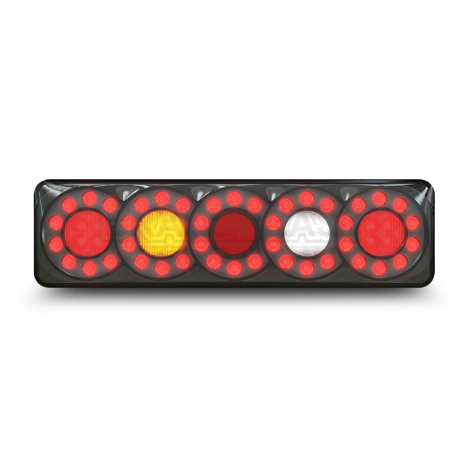 LED Autolamps 3851ARWMLCSB LHS Stop/Tail/Ind/Rev 5 Circle Tail Black Tinted Lens
