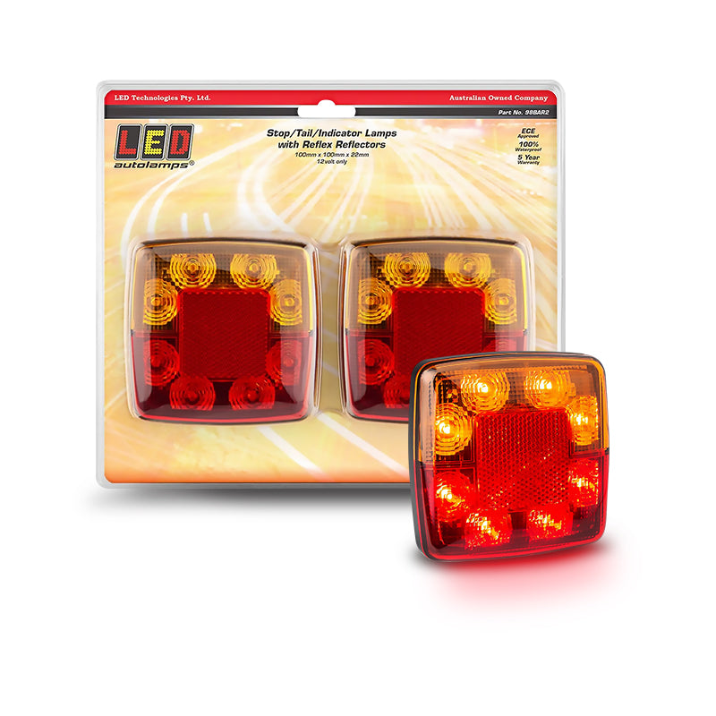 LED Autolamps 98BAR2 Stop/Tail/Indicator/Reflector LED 12v Only 40cm Cable & Plug Twin Blister Pack