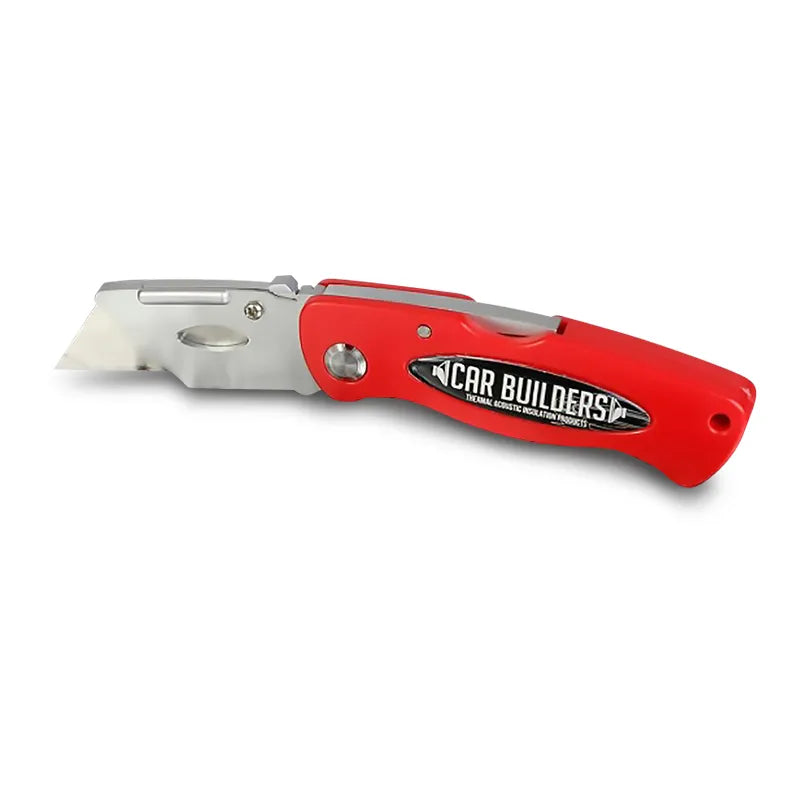 Red Car Builders utility knife, open, angled view