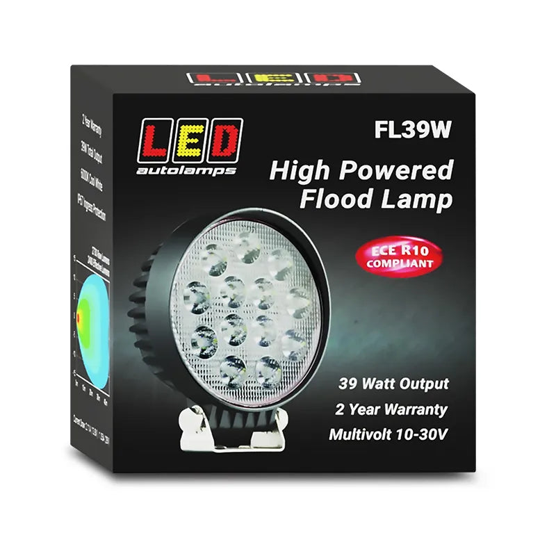 LED Autolamps FL39W 10/30V Heavy Duty 39 Watt Flood Lamp Black Die Cast Alloy