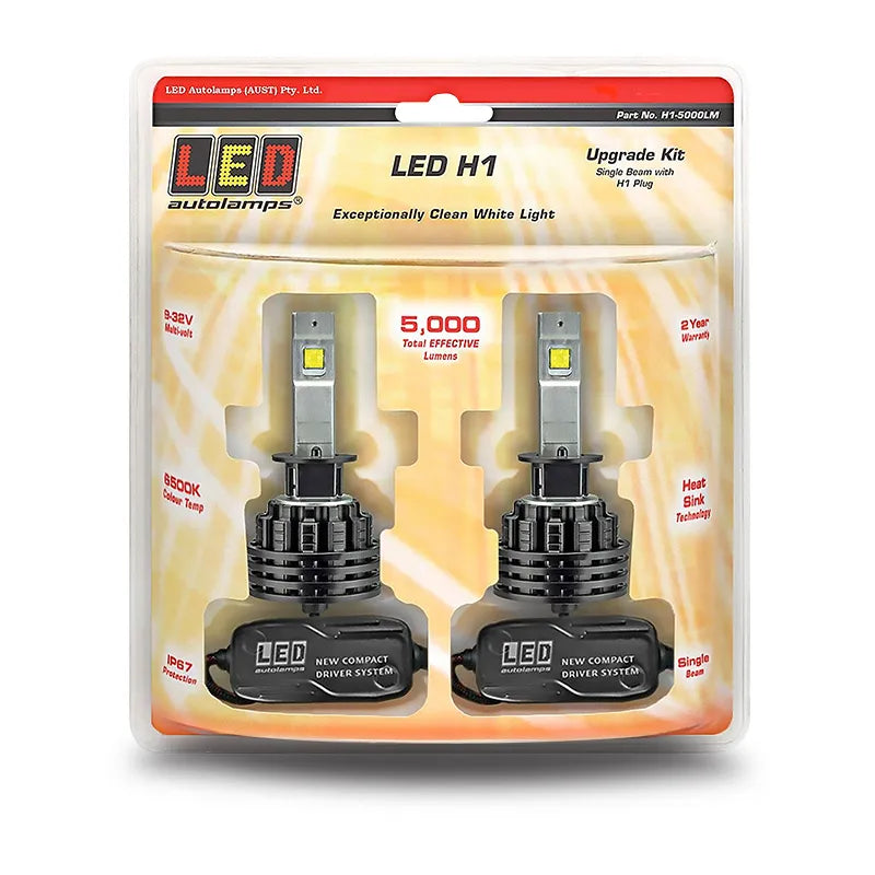 LED Autolamps H1-5000LM 9/32V H1 LED Headlight Kit Single Beam Twin Blister