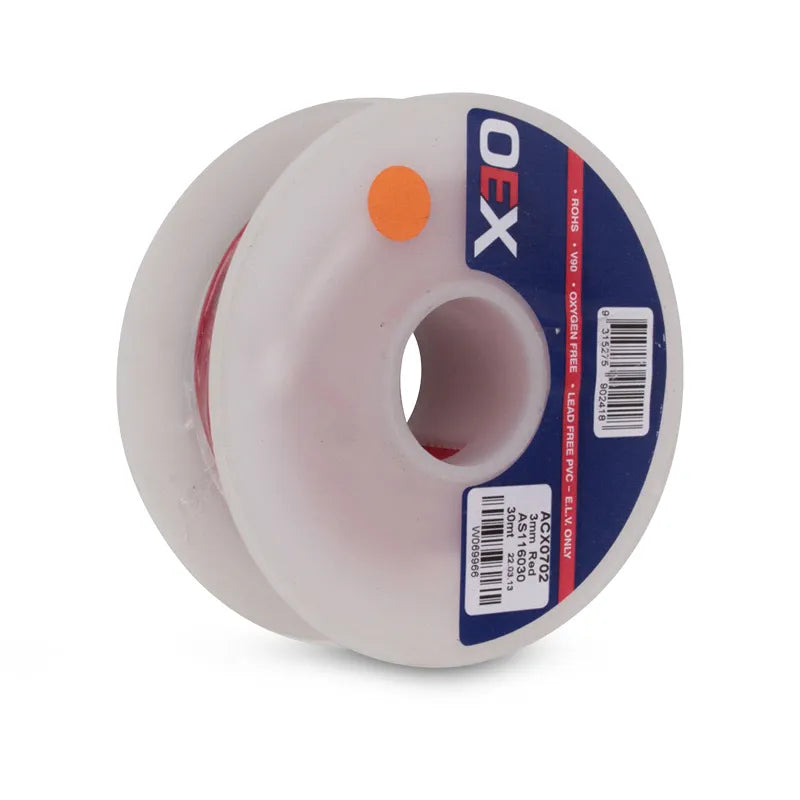 OEX ACX0702 3mm Single Core Automotive Cable, Red - 30m Roll