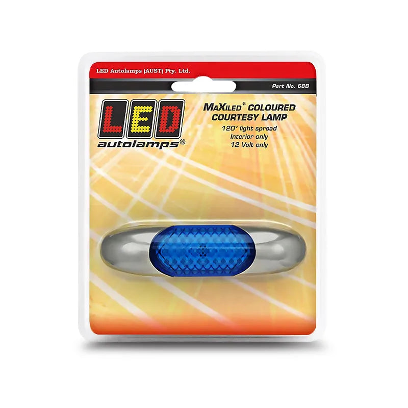 LED Autolamps 68B Interior LED Light 12v Blue Lens Chrome Housing 10cm Cable Blister Pack