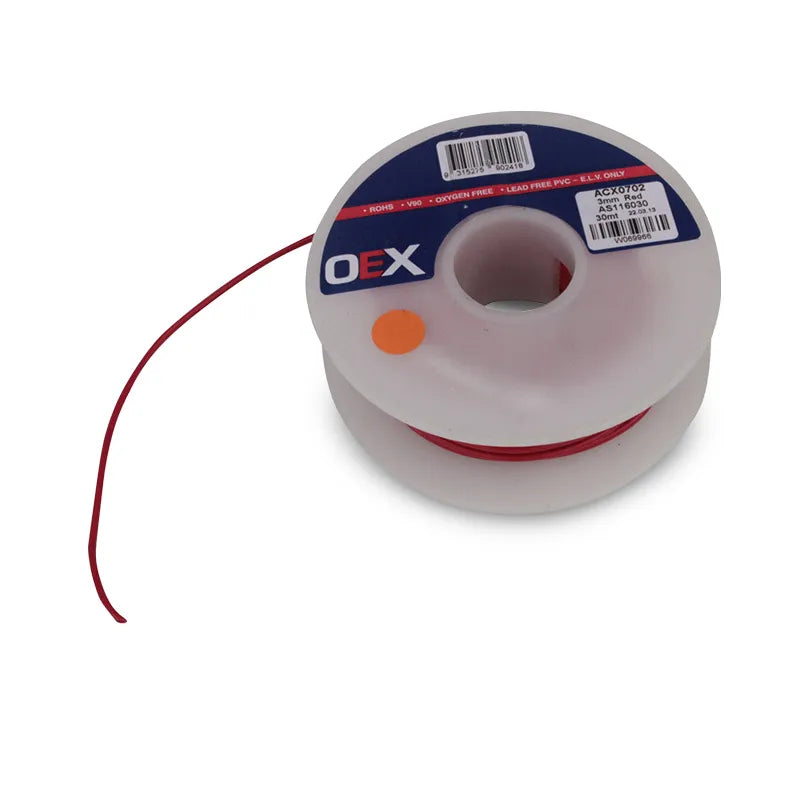 OEX ACX0702 3mm Single Core Automotive Cable, Red - 30m Roll