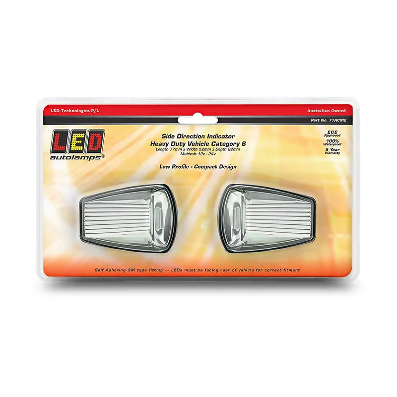 LED Autolamps 77ACM2 12/24V Cat6 Side Direction Indicator Clear Lens Twin Blister