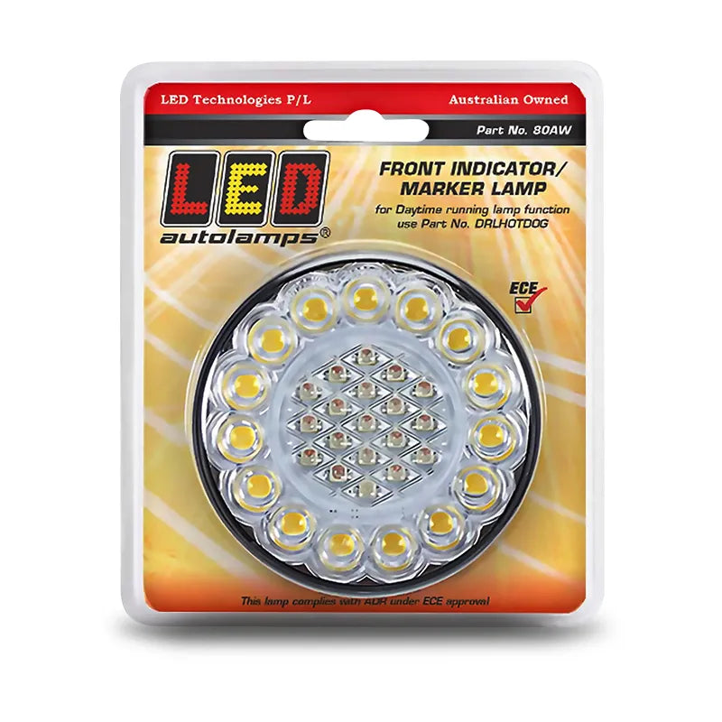 LED Autolamps 80AW 12V Front Indicator/Marker Lamp 80mm Round Blister Pack
