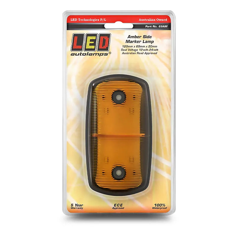 LED Autolamps 69AM Side Marker Amber 12/24 Volt - 120 x 69 x 20mm - Blister