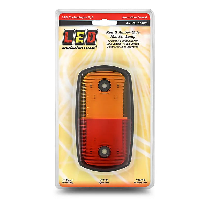 LED Autolamps 69ARM 12/24V Amber/Red Side Marker Light Blister Pack