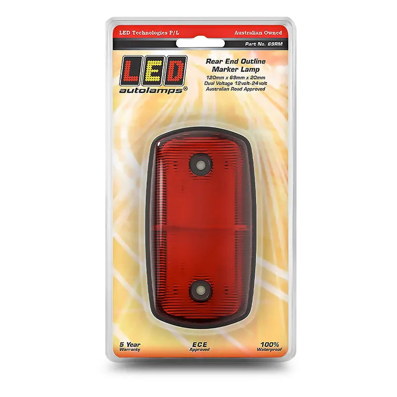 LED Autolamps 69RM Rear End Outline Marker Red 12/24 Volt - 120 x 69 x 20mm - Blister