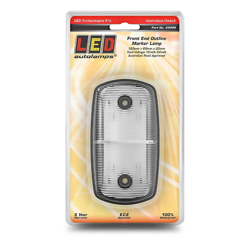 LED Autolamps 69WM Front End Outline Marker White 12/24 Volt - 120 x 69 x 20mm - Blister