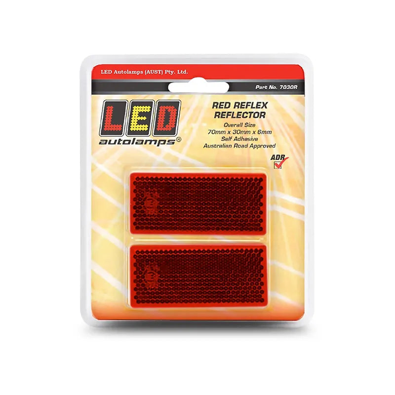 LED Autolamps 7030R Red Reflector Self Adhesive 70x30x6mm Twin Blister Pack