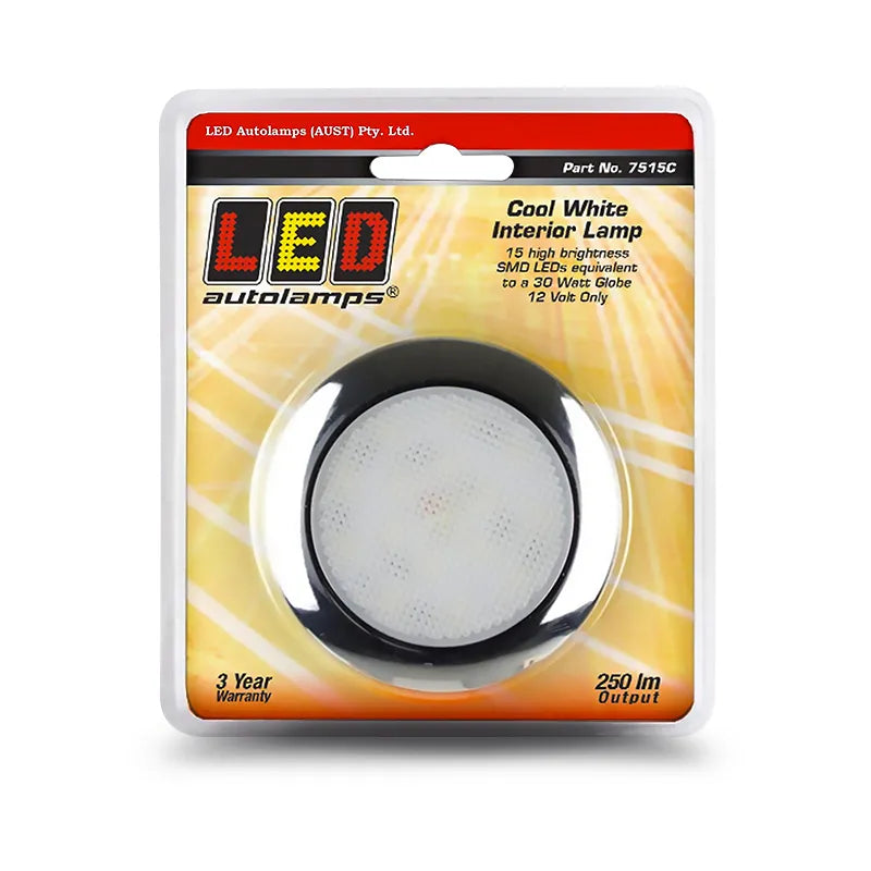 LED Autolamps 7515C 12V LED Interior Lamp Cool White W/ Chrome Bezel Blister Pack