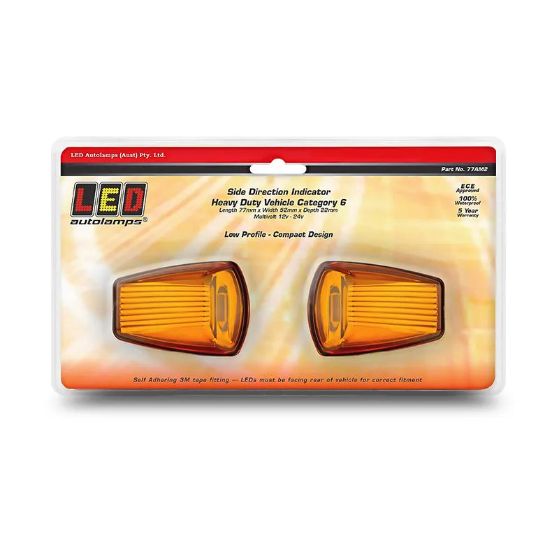 LED Autolamps 77AM2 12/24V Cat6 Side Direction Indicator Lamp Amber Lens Twin Blister
