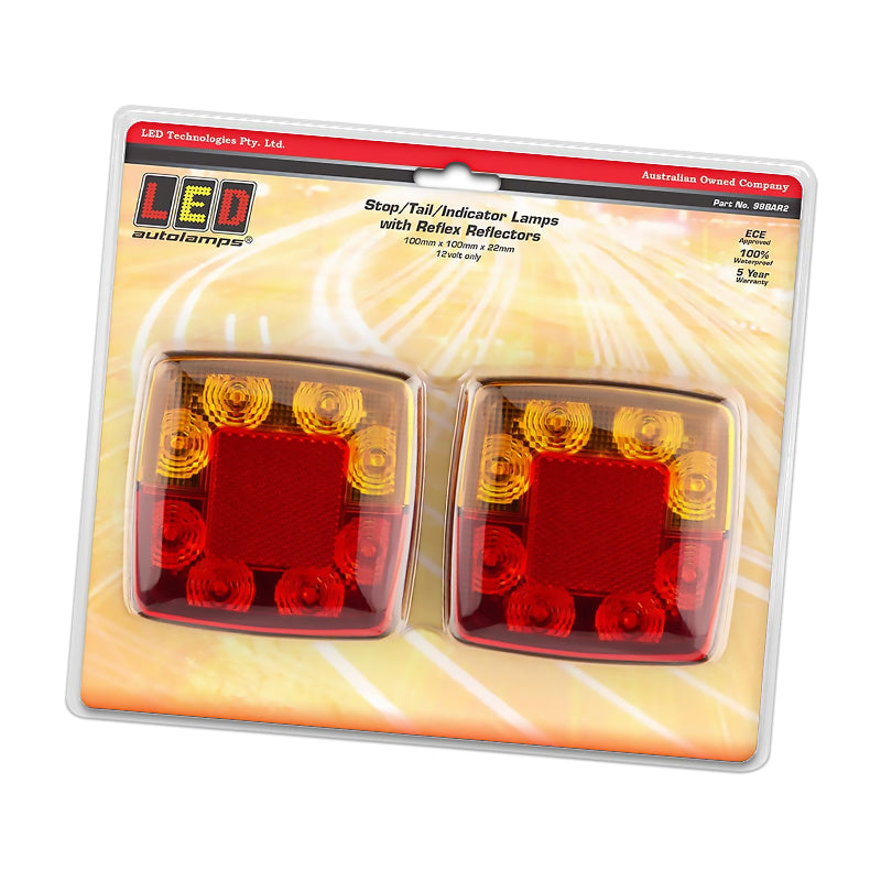 LED Autolamps 98BAR2 Stop/Tail/Indicator/Reflector LED 12v Only 40cm Cable & Plug Twin Blister Pack