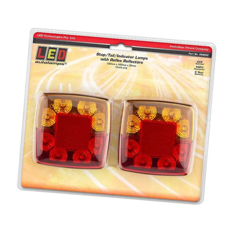 LED Autolamps 98BAR2 Stop/Tail/Indicator/Reflector LED 12v Only 40cm Cable & Plug Twin Blister Pack
