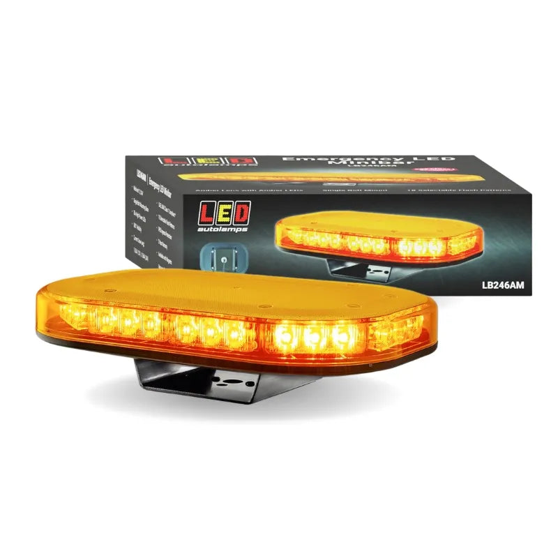 LED Autolamps LB246AM 12/24V Amber Emergency Mini Light Bar Amber Lens With Amber LEDs 18 Selectable Flash Patterns