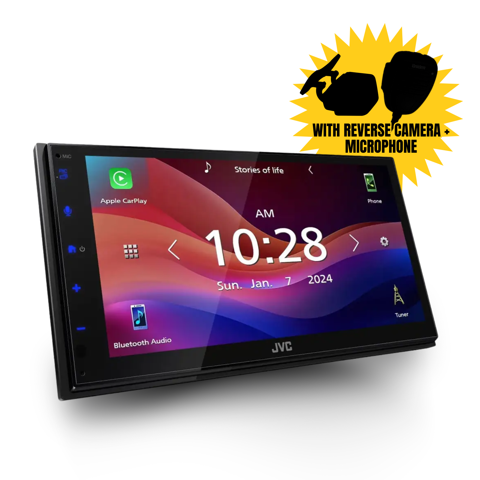 JVC KW-M690BW 6.8" Head Unit Capacitive Touch Monitor Apple CarPlay/Android Auto Wireless Mirroring Digital Media Receiver with Reverse Camera & Microphone