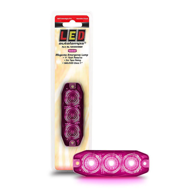 LED Autolamps 120033MGM 12/24V Magenta Emergency Lamp Flash Patterns Sync Wire