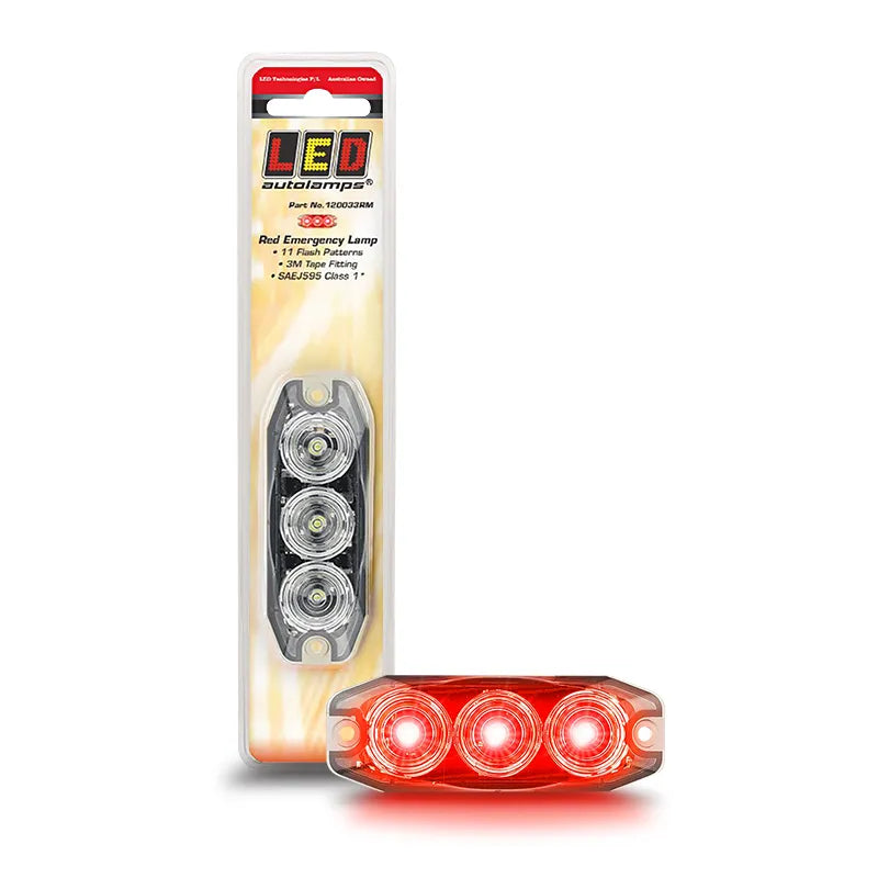 LED Autolamps 120033RM Red Emergency Lamp 11 Flash Patterns Wi