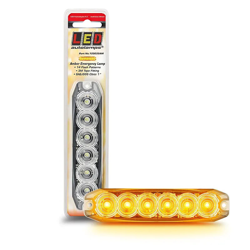 LED Autolamps 120035AM 12/24V LED Amber Emergency Light Flash Patterns With Sync Wire Blister Pack