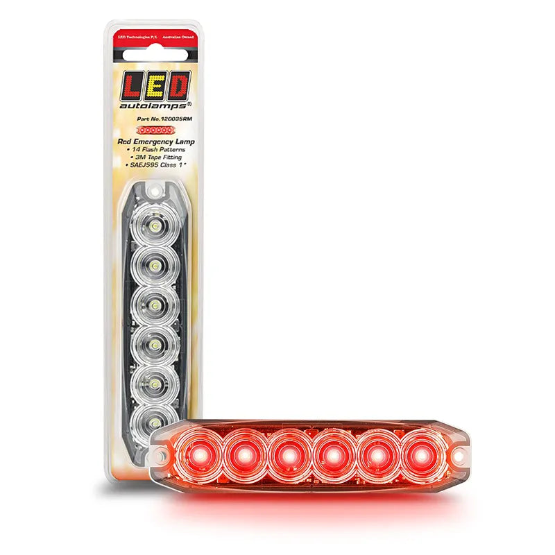 LED Autolamps 120035RM 12/24V Red Emergency Lamp 14 Flash Patterns With Sync Wire