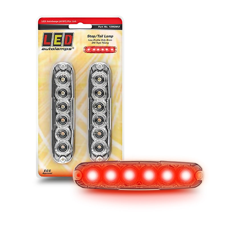 LED Autolamps 12RCM-2 Stop/Tail Lamp Clear Coloured Lens 12/24V Low Profile 3M Tape Fitting Twin Blister