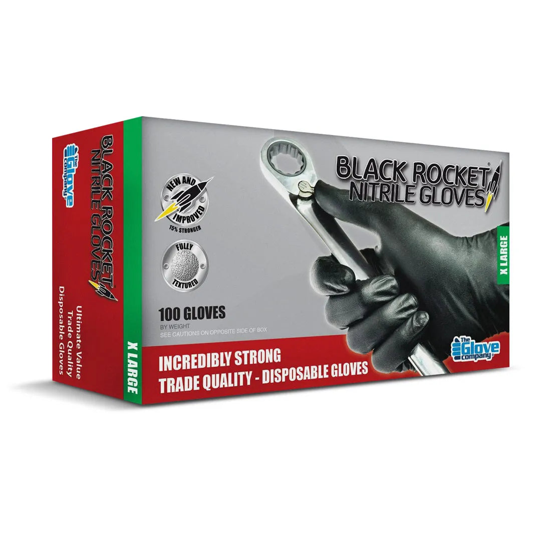 Rocket 130004 TGC Black Nitrile Gloves XL Industrial Strength 100 Pack