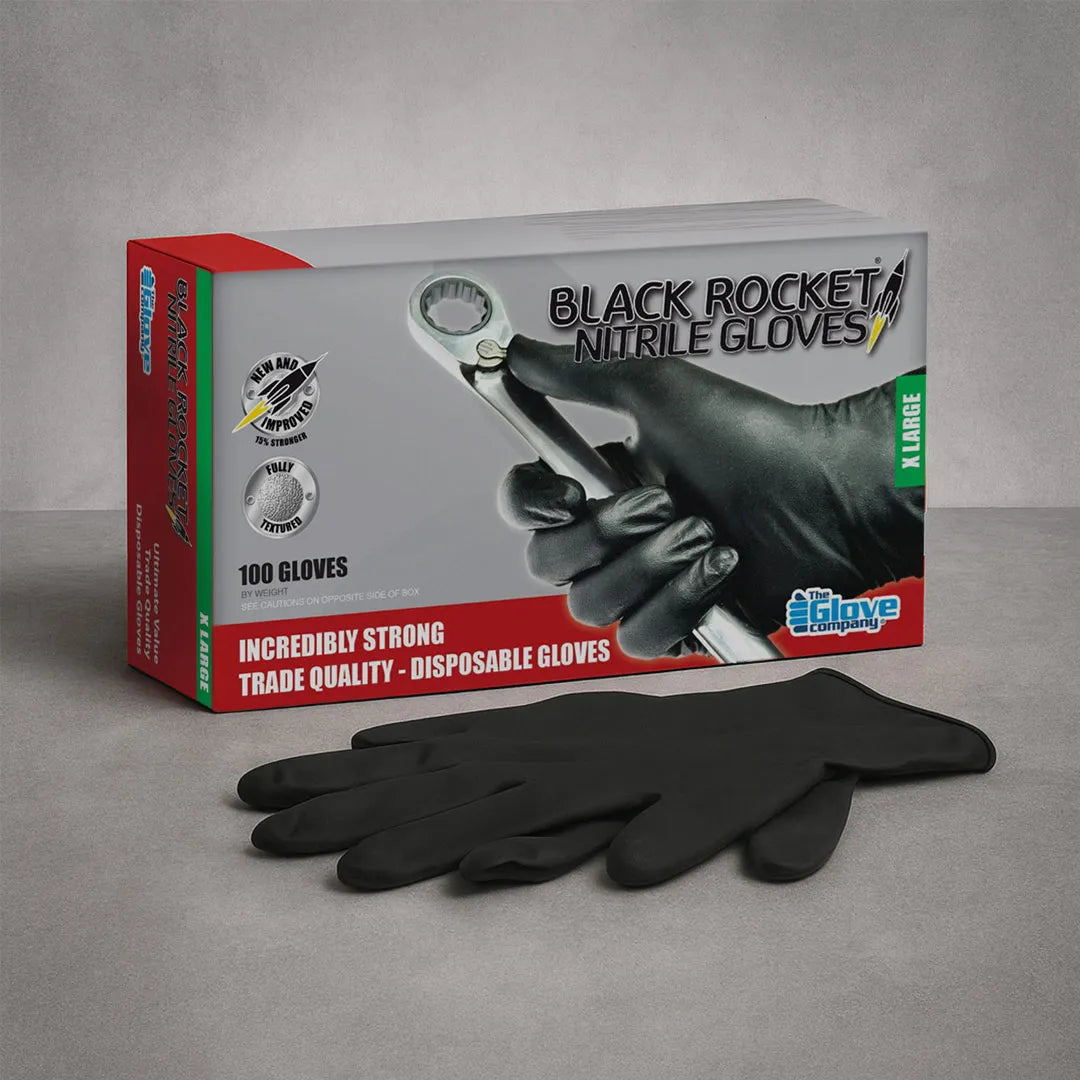 Rocket 130004 TGC Black Nitrile Gloves XL Industrial Strength 100 Pack